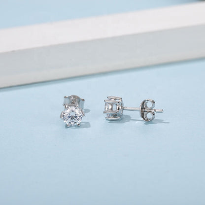Heritage Solitaire 6 Claw Moissanite Stud Earrings Set in Sterling Silver