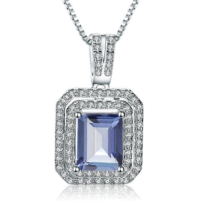 Mystic Quartz 2.05ct Emerald-Cut Halo Pendant Necklace