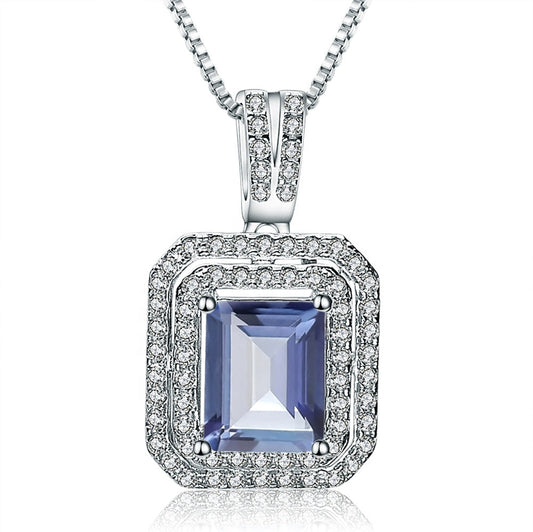 Mystic Quartz 2.05ct Emerald-Cut Halo Pendant Necklace