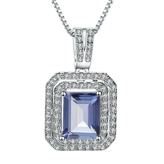 Mystic Quartz 2.05ct Emerald-Cut Halo Pendant Necklace