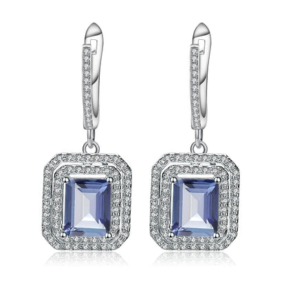 Mystic Quartz 2.05ct Emerald-Cut Halo Drop Earrings