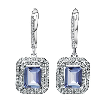 Mystic Quartz 2.05ct Emerald-Cut Halo Drop Earrings