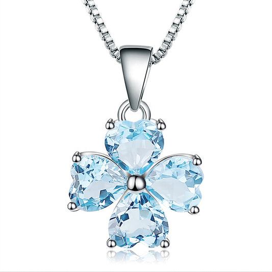 Blue Topaz Clover Heart Pendant Necklace