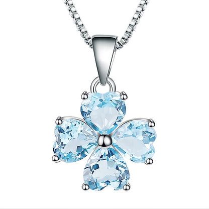 Blue Topaz Clover Heart Pendant Necklace