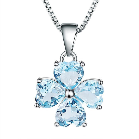 Blue Topaz Clover Heart Pendant Necklace