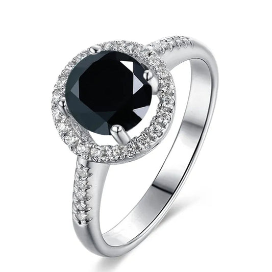 Halo Éternel 1.00ct Black Moissanite Engagement Ring Set in Sterling Silver