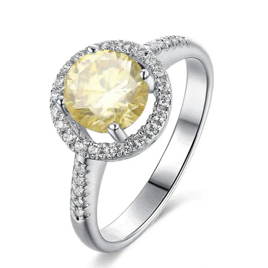 Halo Éternel 1.00ct Yellow Moissanite Engagement Ring Set in Sterling Silver