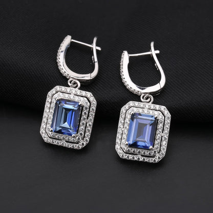 Mystic Quartz 2.05ct Emerald-Cut Halo Drop Earrings