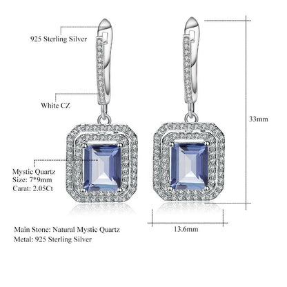 Mystic Quartz 2.05ct Emerald-Cut Halo Drop Earrings