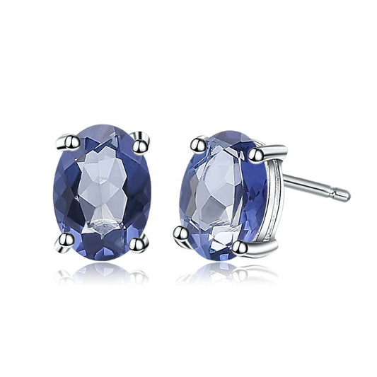 Mystic Quartz 1.29ct Oval-Cut Solitaire Stud Earrings