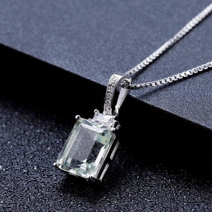 Green Amethyst 2.05ct Emerald Cut Pendant Necklace