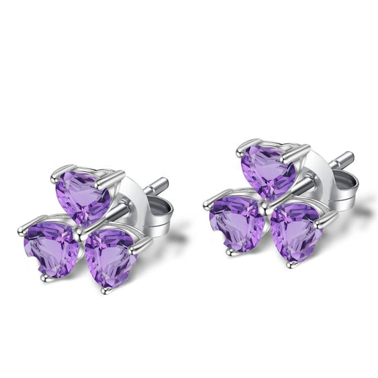 Amethyst 0.23ct Heart Trilogy Stud Earrings