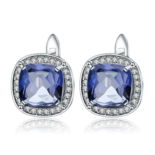Mystic Quartz 2.20ct Cushion-Cut Halo Drop Earrings