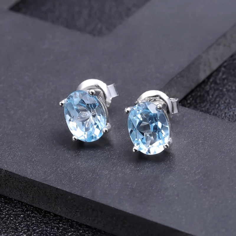 Blue Topaz 0.60ct Oval-Cut Solitaire Stud Earrings