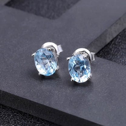 Blue Topaz 0.60ct Oval-Cut Solitaire Stud Earrings