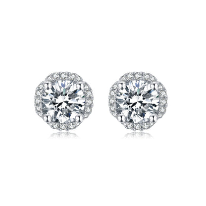 Halo Moissanite Stud Earrings Set in Sterling Silver