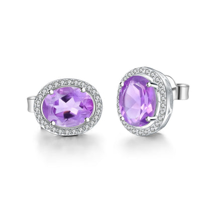 Amethyst 0.79ct Oval-Cut Halo Stud Earrings