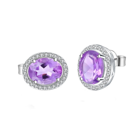 Amethyst 0.79ct Oval-Cut Halo Stud Earrings