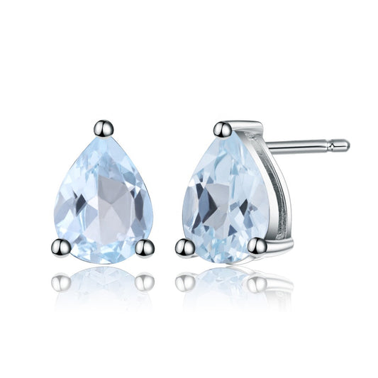 Blue Topaz 0.84ct Pear-Cut Solitaire Stud Earrings