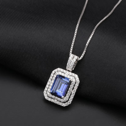 Mystic Quartz 2.05ct Emerald-Cut Halo Pendant Necklace