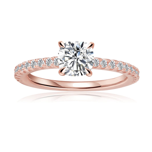 Cushion Cut Moissanite Engagement Ring Set in 9ct Rose Gold