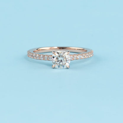 Cushion Cut Moissanite Engagement Ring Set in 9ct Rose Gold