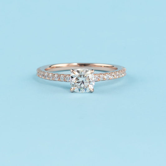 Cushion Cut Moissanite Engagement Ring Set in 9ct Rose Gold