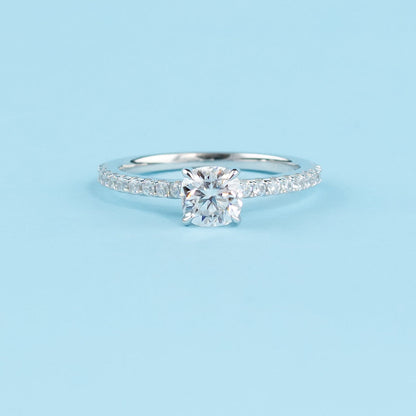 Cushion Cut Moissanite Engagement Ring Set in 9ct White Gold