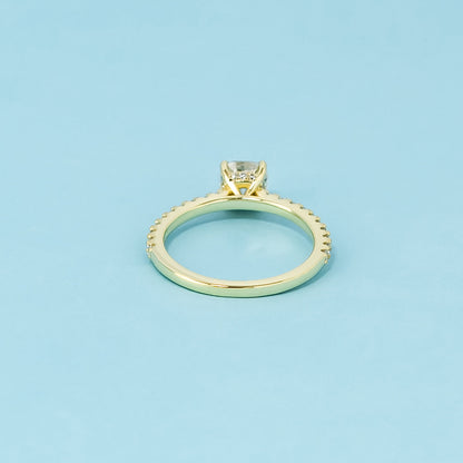 Cushion Cut Moissanite Engagement Ring Set in 9ct Yellow Gold