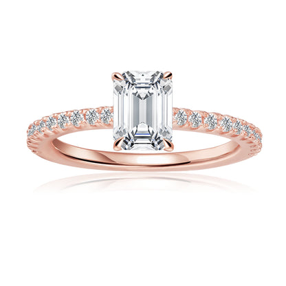 Emerald Cut Moissanite Engagement Ring Set in 9ct Rose Gold
