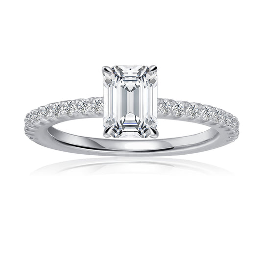 Emerald Cut Moissanite Engagement Ring Set in 9ct White Gold