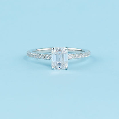 Emerald Cut Moissanite Engagement Ring Set in 9ct White Gold