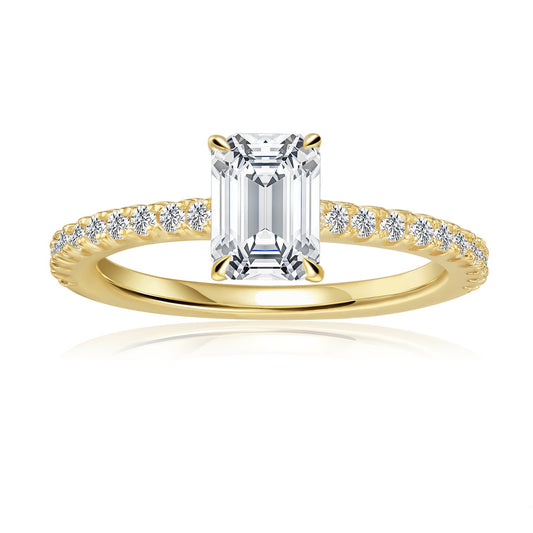 Emerald Cut Moissanite Engagement Ring Set in 9ct Yellow Gold