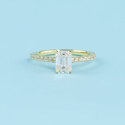Emerald Cut Moissanite Engagement Ring Set in 9ct Yellow Gold