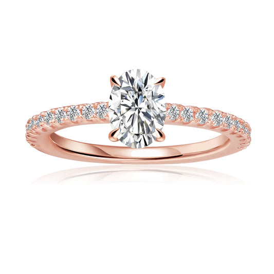 Oval Cut Moissanite Engagement Ring Set in 9ct Rose Gold