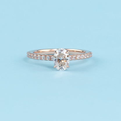 Oval Cut Moissanite Engagement Ring Set in 9ct Rose Gold
