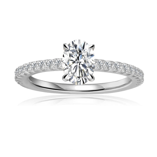 Oval Cut Moissanite Engagement Ring Set in 9ct White Gold