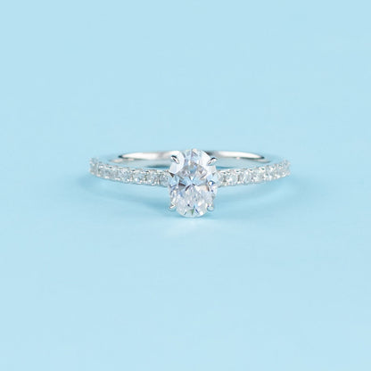 Oval Cut Moissanite Engagement Ring Set in 9ct White Gold