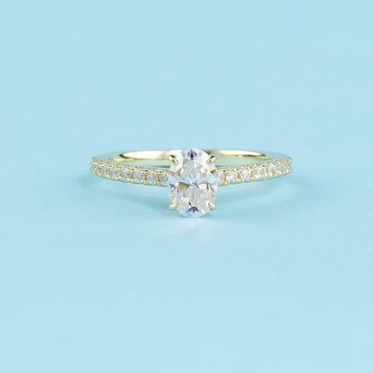Oval Cut Moissanite Engagement Ring Set in 9ct Yellow Gold