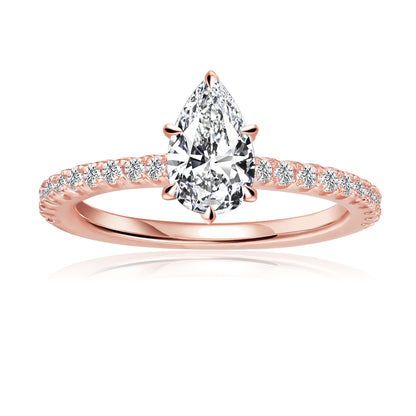 Pear Shape Moissanite Engagement Ring Set in 9ct Rose Gold