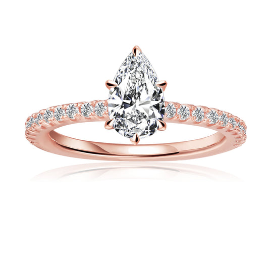 Pear Shape Moissanite Engagement Ring Set in 9ct Rose Gold