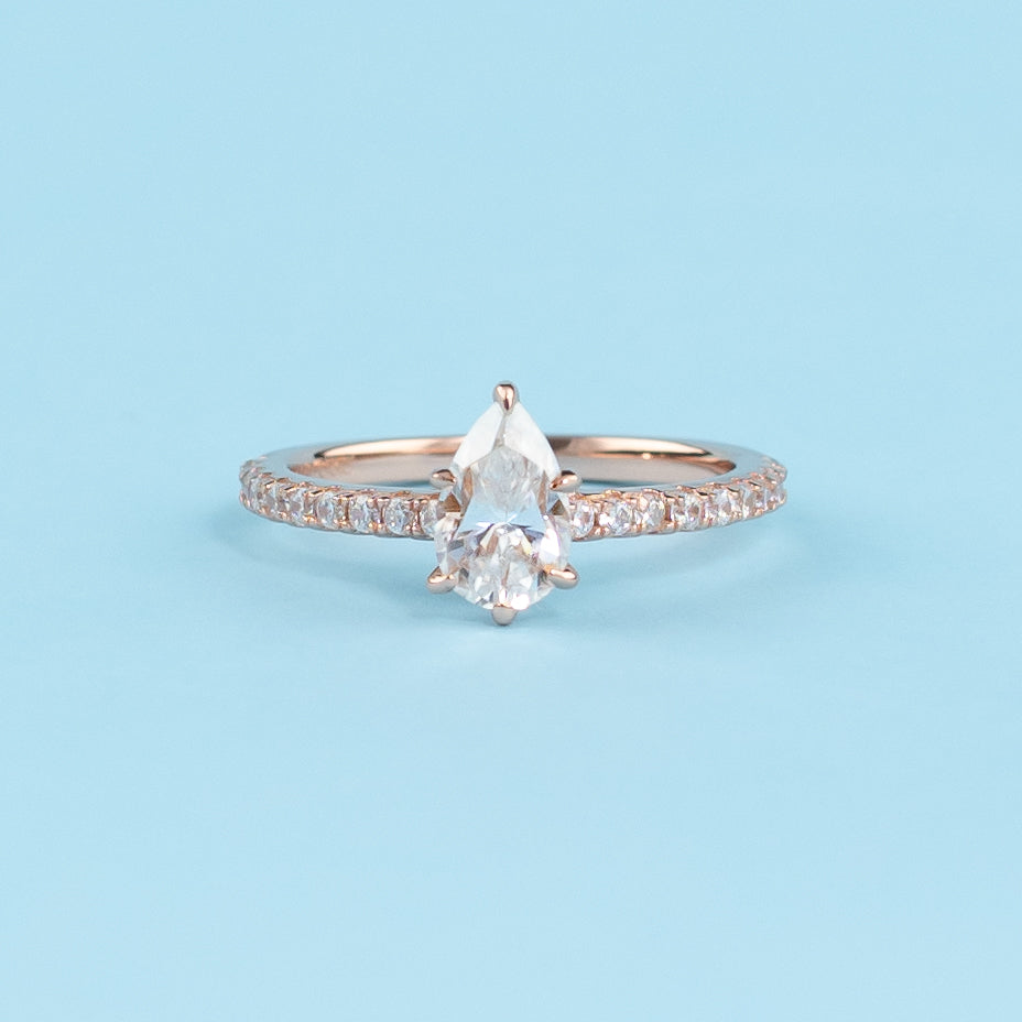 Pear Shape Moissanite Engagement Ring Set in 9ct Rose Gold