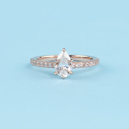 Pear Shape Moissanite Engagement Ring Set in 9ct Rose Gold