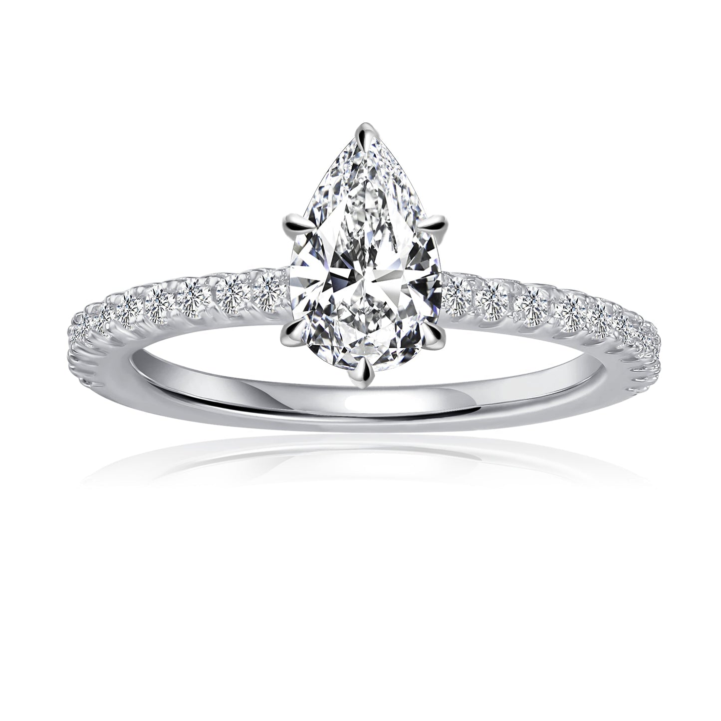 Pear Shape Moissanite Engagement Ring Set in 9ct White Gold
