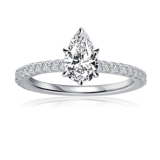 Pear Shape Moissanite Engagement Ring Set in 9ct White Gold