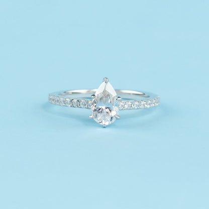 Pear Shape Moissanite Engagement Ring Set in 9ct White Gold