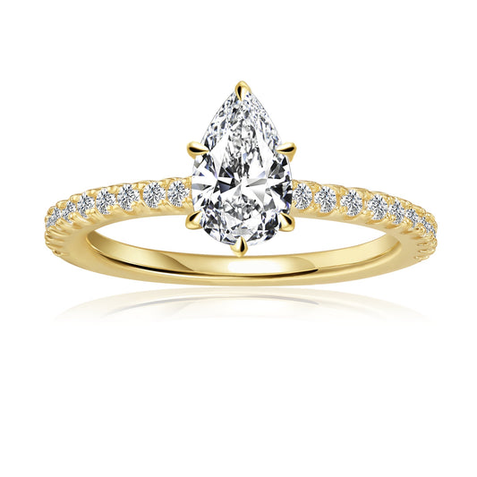 Pear Shape Moissanite Engagement Ring Set in 9ct Yellow Gold
