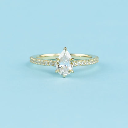 Pear Shape Moissanite Engagement Ring Set in 9ct Yellow Gold