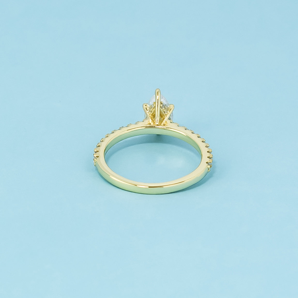 Pear Shape Moissanite Engagement Ring Set in 9ct Yellow Gold