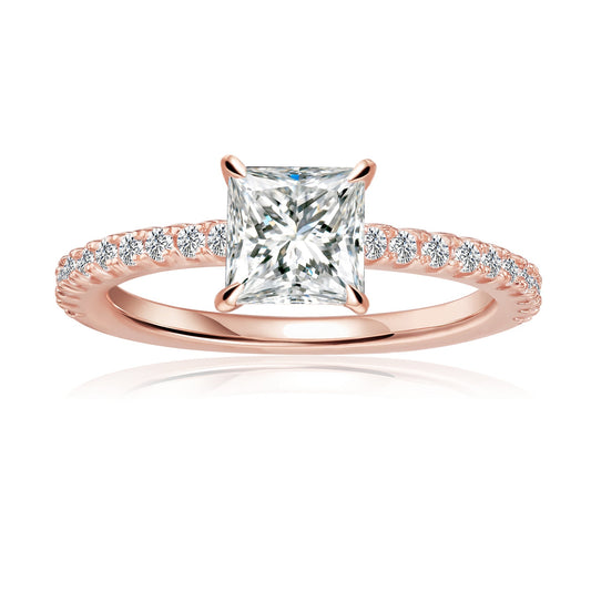 Princess Cut Moissanite Engagement Ring Set in 9ct Rose Gold
